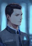  1boy ame_(conronca) android black_neckwear brown_eyes brown_hair closed_mouth connor_(rk800) detroit:_become_human expressionless grey_jacket jacket looking_to_the_side male_focus upper_body 