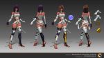  1girl alternate_costume ass back bandage black_nails capcom character_sheet concept_art crystal_ball green_hair grey_background highres kevin_glint looking_at_viewer menat multiple_views nail_polish official_art purple_hair purple_nails serious street_fighter street_fighter_v thigh-highs tiara toeless_legwear toenail_polish 