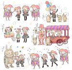  1boy 1girl balloon blush clown confetti food gochisousanma hat highres ice_cream instrument japanese machine_(nier) musical_note nier_(series) nier_automata popcorn translation_request trumpet yorha_no._2_type_b yorha_no._9_type_s 