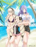  beach bikini breasts camilla_(fire_emblem_if) cleavage drill_hair elise_(fire_emblem_if) female_my_unit_(fire_emblem_if) fire_emblem fire_emblem_heroes fire_emblem_if hair_over_one_eye hairband highres j@ck large_breasts long_hair looking_at_viewer mamkute my_unit_(fire_emblem_if) navel one-piece_swimsuit one_eye_closed purple_hair siblings sisters smile swimsuit tiara twin_drills twintails very_long_hair violet_eyes water wavy_hair 