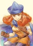  1girl alena_(dq4) breasts cape commentary_request curly_hair dragon_quest dragon_quest_iv gloves hat long_hair orange_hair pantyhose sio2_(nisankakeiso) skirt smile solo yellow_skirt 