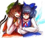  animal_ears blue_eyes blue_hair brown_eyes brown_hair cat_ears cat_tail chen cirno crossed_arms evil_grin evil_smile grin multiple_girls ribbon sketch smile tail touhou wings you_gonna_get_raped yukizen 