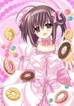  brown_hair doughnut dress food frills hairband macaron nishimata_aoi pastry pink_dress purple_eyes ribbon ribbons smile twintails violet_eyes 