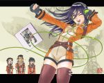  black_hair closed_eyes fingerless_gloves ga-rei ga-rei_zero gloves headphones kanze_tooru kanze_toru kasuga_natsuki kusuno_kudo kusuno_kudou led_zeppelin long_hair shindo_masaki shindou_masaki smile thigh-highs thighhighs zettai_ryouiki 