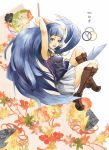  blue_hair blunt_bangs boots flower hairband kannagi knee_boots long_hair maximum_show nagi wand 