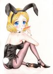  bad_id blonde_hair blue_eyes bunny_ears bunnysuit hidaka_medaka pantyhose rabbit_ears short_hair traditional_media 