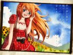  bow camera cloud clouds day dress flat_chest flower frame grass lace long_hair messiah messiah_cage mystic_cage red_hair redhead sky smile standing sunflower 