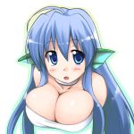  blue_hair blush breasts cleavage fins head_fins headfins ikujitto large_breasts long_hair lowres mermaid monster_girl puyopuyo seriri 