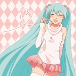  closed_eyes detached_sleeves happy hatsune_miku highres jewelry long_hair necklace red_string skirt thigh-highs thighhighs twintails very_long_hair vocaloid zettai_ryouiki 