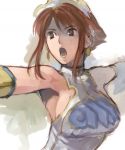  b_suke bare_shoulders breasts brown_eyes brown_hair bust chai_xianghua faux_traditional_media open_mouth outstretched_arms short_hair solo soul_calibur soulcalibur spread_arms xianghua 