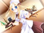  blue_eyes blush bottle cradle_song game_cg long_hair selenia_lasmoon serving_tray tray twintails waitress wine 