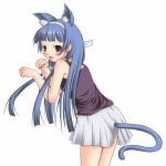  azarashi bangs blue_hair blunt_bangs cat_ears cat_pose cat_tail kannagi long_hair nagi paw_pose skirt tail 