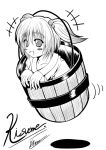  a_kimira bucket girl_in_bucket hair_bobbles hair_ornament in_bucket in_container kisume monochrome solo touhou twintails 