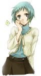  casual green_eyes green_hair lowres persona persona_3 short_hair simple_background skirt solo tsuji_yuzu yamagishi_fuuka 