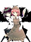  animal_ears black_hair black_wings earrings fingernails hat highres jewelry long_fingernails long_nails multiple_girls mystia_lorelei nails pink_hair professor_aulait red_eyes shameimaru_aya short_hair skirt socks touhou wings 