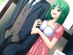  breast_press breasts game_cg green_eyes green_hair source_request specialite! specialty troll_face vest yamagata_anzu 