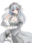  cleavage dress feathers frills ginjyasei hairband large_breasts long_hair red_eyes rozen_maiden silver_hair suigintou 