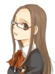  brown_eyes brown_hair fushimi_chihiro glasses long_hair lowres persona persona_3 ribbon school_uniform simple_background tsuji_yuzu 