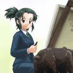 easel green_hair ooba_tsukiyo short_hair side_ponytail sketchbook_full_colors tanada-bon uniform 