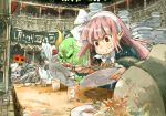  drink eating food food_on_face green_skin horns mage_(disgaea) makai_kingdom nippon_ichi phantom_kingdom pink_hair plate pointy_ears red_eyes toi8 white_hair 