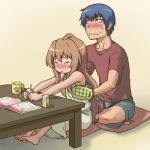  barefoot blush breast_grab breasts embarrassed flat_chest flat_grab fondling lowres mittens oven_mitts pot_holders table takasu_ryuuji toradora! yuuya_(yu-ya&#039;s) yuuya_(yu-ya's) 