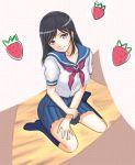  fruit school_uniform serafuku skirt smile socks strawberries strawberry 