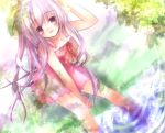  brown_eyes dress dutch_angle feet_in_water grass ichiyou_moka long_hair looking_up md5_mismatch purple_hair ripples shade sitting soaking_feet sparkle tree wading water 