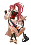  baiken chain from_behind guilty_gear highres japanese_clothes kataginu kimono kote long_hair looking_back official_art pink_hair ponytail red_hair sandals scar simple_background solo suneate white_background wink 
