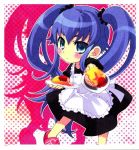  blue_hair blush chibi food long_hair maid nanatsuiro_drops super_deformed twintails very_long_hair yuuki_nona 