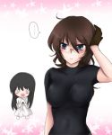  black_hair blue_eyes blush breasts brown_hair chibi dress glasses gloves gundam gundam_00 huge_breasts long_hair mari_mozuku marimo_danshaku marina_ismail onigiri shirin_bakhtiar short_hair super_deformed 