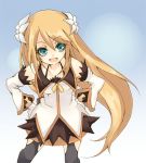  blue_eyes brown_hair detached_sleeves flower gloves hands_on_hips long_hair lowres marta_lualdi smile tales_of_(series) tales_of_symphonia tales_of_symphonia_knight_of_ratatosk thighhighs 