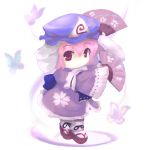  chibi chipika fan hat japanese_clothes lowres pink_hair red_eyes saigyouji_yuyuko sandals socks super_deformed touhou 