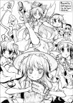  hakurei_reimu horn horns hoshiguma_yuugi ibuki_suika kawashiro_nitori kirisame_marisa komeiji_koishi komeiji_satori monochrome reiuji_utsuho touhou utsurogi_angu uturogiangu 