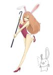  bare_legs brown_eyes brown_hair bunny bunny_ears bunnysuit cane high_heels kuroneko kuroneko_(ryu) long_hair original rabbit rabbit_ears shoes 