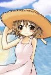  brown_hair hat hidamari_sketch highres ocean short_hair yuno 