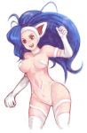  blue_hair breasts capcom cat_ears felicia fur kara_(color) long_hair navel red_eyes vampire_(game) 
