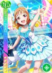  armpits blush character_name dress headdress love_live!_school_idol_festival love_live!_sunshine!! orange_hair red_eyes short_hair smile takami_chika 