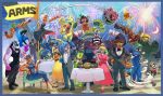  6+boys 6+girls arms_(game) barq bow bowtie byte_(arms) championship_belt cobushii_(arms) commentary_request copyright_name dark_skin dna_man_(arms) dr._coyle dress everyone fireworks flag flexing formal hedlok highres ishikawa_masaaki kid_cobra lola_pop looking_at_viewer master_mummy_(arms) max_brass mecha mechanica_(arms) min_min_(arms) misango multiple_boys multiple_girls night ninjara_(arms) nintendo official_art pompadour pose ribbon_girl_(arms) robot sitting smile spring_man_(arms) suit the_cell tuxedo twintelle_(arms) 