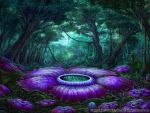  commentary_request day flower forest grass highres nature no_humans official_art outdoors purple_flower scenery seisen_cerberus tree watermark z.dk 