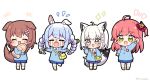  +++ 0725akaba 4girls :d ^_^ aged_down ahoge animal_ear_fluff animal_ears arm_up bag bell blue_hair blue_shirt blue_shorts blush bone_hair_ornament bow braid brown_hair candy_wrapper carrot_hair_ornament cartoon_bone chibi closed_eyes collared_shirt commentary_request crying dog_ears dog_girl dog_tail facing_viewer fangs flying_sweatdrops food food-themed_hair_ornament fox_ears fox_girl fox_tail green_eyes hair_bell hair_bow hair_ornament hairclip highres holding holding_food hololive inugami_korone jingle_bell kindergarten_bag kindergarten_uniform long_hair long_sleeves looking_at_viewer multicolored_hair multiple_girls notice_lines one_side_up pink_hair puffy_long_sleeves puffy_sleeves purple_bow rabbit_ears sakura_miko shirakami_fubuki shirt shoes short_eyebrows shorts shoulder_bag simple_background sleeves_past_wrists smile socks sparkle standing standing_on_one_leg streaming_tears tail tears thick_eyebrows twin_braids twintails twitter_username two-tone_hair usada_pekora very_long_hair white_background white_bow white_hair white_socks x_hair_ornament yellow_footwear 