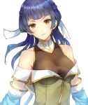  1girl athena_(fire_emblem) bare_shoulders black_hair blue_hair braid breasts brown_eyes fire_emblem fire_emblem:_mystery_of_the_emblem fire_emblem_heroes hair_ribbon hairdressing jurge long_hair looking_at_viewer ribbon simple_background smile solo white_background 