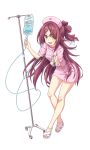 1girl bare_legs breasts fang full_body hat highres long_hair looking_at_viewer nurse nurse_cap official_art open_mouth purple_hair sandals solo takamura_tsukushi transparent_background venus_eleven_vivid! yellow_eyes 