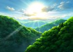  blue_sky clouds commentary_request day hariken hill light_rays nature no_humans original outdoors revision scenery sky sun 