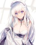  .com_(cu_105) 1girl azur_lane bare_shoulders belfast_(azur_lane) black_gloves braid breasts chains collar commentary_request fingerless_gloves french_braid frills gloves highres large_breasts long_hair looking_at_viewer maid maid_headdress smile solo violet_eyes white_hair 