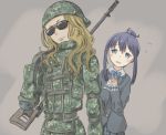  anna_(sao) blonde_hair blue_eyes blue_hair camouflage character_request dual_persona gun highres rifle size_difference sunglasses sword_art_online sword_art_online_alternative:_gun_gale_online user_pypn2283 weapon 