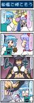  4koma abs arm_guards artist_self-insert bat_wings blank_eyes blonde_hair blue_eyes blue_hair closed_eyes comic commentary_request crop_top fox_tail hair_between_eyes hand_up hands_in_sleeves hat hat_ribbon headgear heterochromia highres holding holding_umbrella juliet_sleeves kantai_collection lavender_hair long_hair long_sleeves mizuki_hitoshi multiple_tails muscle muscular_female nagato_(kantai_collection) open_mouth puffy_sleeves red_eyes remilia_scarlet ribbon short_hair sleeveless smile sweat sweatdrop sweating_profusely tail tatara_kogasa touhou translation_request umbrella vest wings yakumo_ran yellow_eyes 