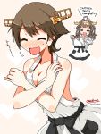  2girls alternate_costume breasts brown_hair cleavage closed_eyes dress embarrassed flipped_hair hairband headgear hiei_(kantai_collection) kanoe_soushi kantai_collection kongou_(kantai_collection) multiple_girls open_mouth short_hair solo_focus translated twitter_username white_dress 