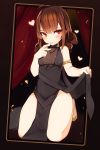  1girl ahoge armlet breasts brown_hair covered_navel curtains dress dress_lift dsr-50_(girls_frontline) finger_to_mouth girls_frontline heart highres jewelry mou_tama_maru navel necklace red_eyes small_breasts thighs younger 