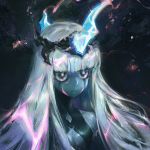  001_(darling_in_the_franxx) 1boy 1girl bangs blue_eyes blue_horns blue_skin crown darling_in_the_franxx highres horns kvpk5428 long_hair looking_at_viewer oni_horns short_hair 