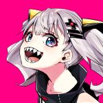  blue_eyes fang fangs hair_ornament hairclip i&#039;m_egoist_nez kaguya_luna kaguya_luna_(character) sharp_teeth silver_hair teeth twintails virtual_youtuber x_hair_ornament 